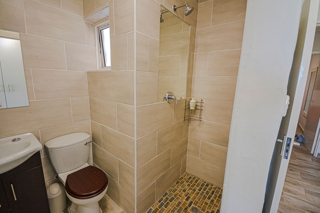 A bathroom at the two bedroom apartment.