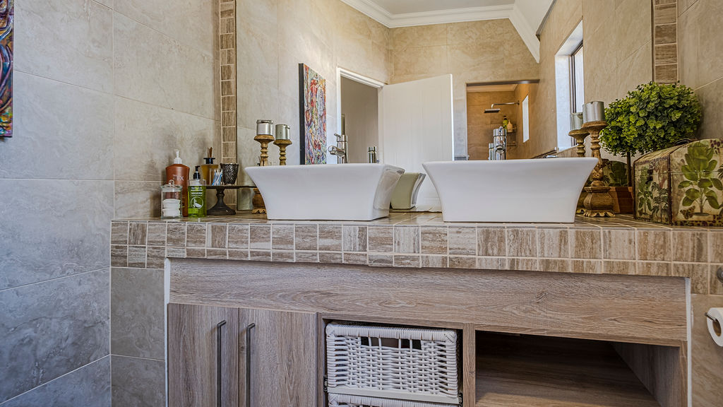 The wash basins in the bathroom of the Honey Suite.